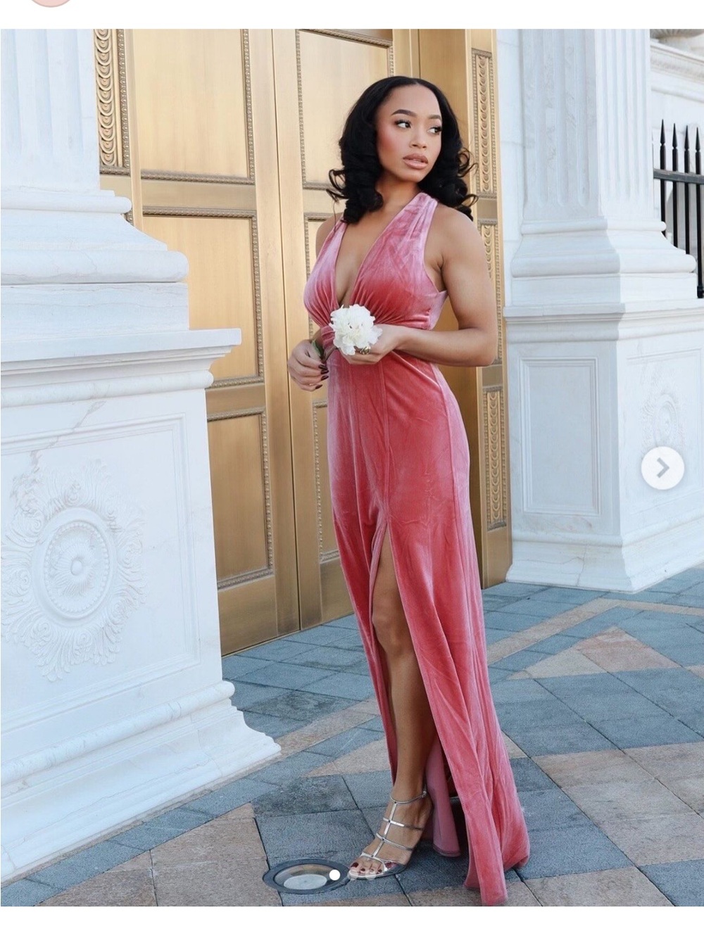 Lulus Fabulous Passion Pink Velour Plunge Neck Sleeveless Maxi Dress NEW Medium